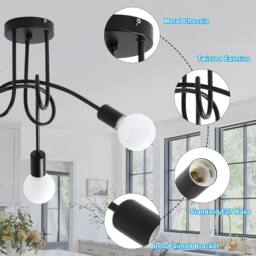 COMELY Modern Sputnik Chandelier, 3 Lights Black Industrial Ceiling Lights - thumbnail 7