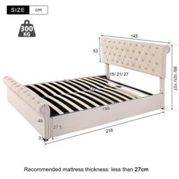 Matteo Luxurious Velvet Double Bed with Button-Tufted Sleigh, Beige - thumbnail 7