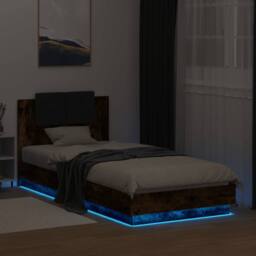 Berkfield Home Bed Frame with LED without Mattress Smoked Oak 90x200 cm in Brown - thumbnail 4
