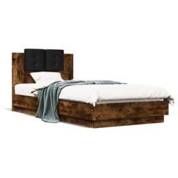 Berkfield Home Bed Frame with LED without Mattress Smoked Oak 90x200 cm in Brown - thumbnail 5