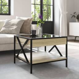 Berkfield Home Decorative Coffee Table with Infinity LED Sonoma Oak 50x50x38 cm in Brown - Size: 50 x 50 x 38 cm - thumbnail 4
