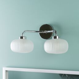 ValueLights Amaia Polished Chrome IP44 Rated 2 Way Frosted Ribbed Glass Wall Light in Silver - thumbnail 2