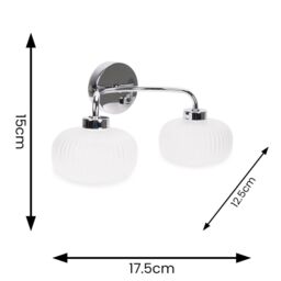 ValueLights Amaia Polished Chrome IP44 Rated 2 Way Frosted Ribbed Glass Wall Light in Silver - thumbnail 7