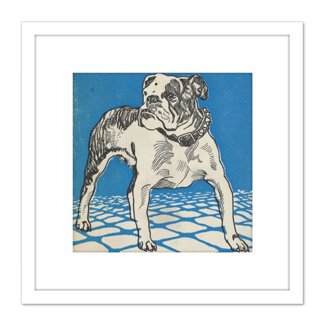 Artery8 Jung Bulldog Lithograph Drawing 8X8 Inch Square Wooden Framed Wall Art Print Picture with Mount in White - image 1