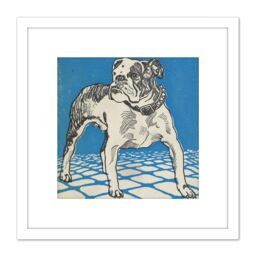 Artery8 Jung Bulldog Lithograph Drawing 8X8 Inch Square Wooden Framed Wall Art Print Picture with Mount in White - thumbnail 1