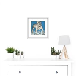 Artery8 Jung Bulldog Lithograph Drawing 8X8 Inch Square Wooden Framed Wall Art Print Picture with Mount in White - thumbnail 2