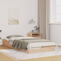 Berkfield Home Floor Bed Frame Brown 90 x 210 cm Solid pine wood in Beige - thumbnail 2