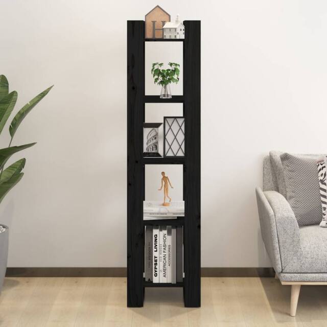 Berkfield Home Beautiful Book Cabinet/Room Divider Black 41x35x160 cm Solid Wood Pine - Size: 41 x 35 x 160 cm - image 1