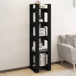Berkfield Home Beautiful Book Cabinet/Room Divider Black 41x35x160 cm Solid Wood Pine - Size: 41 x 35 x 160 cm - thumbnail 2