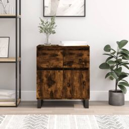 Berkfield Home Sideboard Smoked Oak 60x35x70 cm Engineered Wood in Brown - Size: 60 x 35 x 70 cm - thumbnail 1