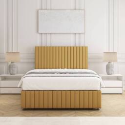 "BSSPOKE Emma Divan Bed Plush 24"" Headboard 2Drawers Same Side & No Mattress in Mustard - Size: Single" - thumbnail 3