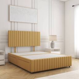 "BSSPOKE Emma Divan Bed Plush 24"" Headboard 2Drawers Same Side & No Mattress in Mustard - Size: Single" - thumbnail 1