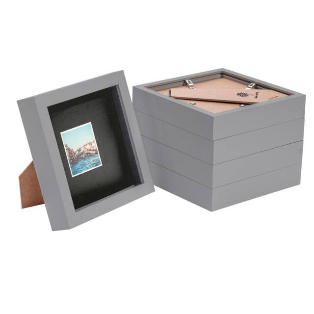 "Nicola Spring 3D Box Photo Frames with 2"" x 2"" Mounts - 6"" x 6"" - Grey - Pack of 5 in Black" - image 1