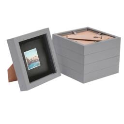 "Nicola Spring 3D Box Photo Frames with 2"" x 2"" Mounts - 6"" x 6"" - Grey - Pack of 5 in Black" - thumbnail 1