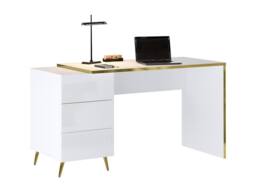 Vente-unique Desk With Drawers - Gloss White & Gold - MARZIALO - thumbnail 4