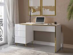 Vente-unique Desk With Drawers - Gloss White & Gold - MARZIALO - thumbnail 3