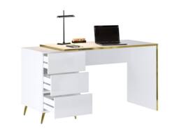 Vente-unique Desk With Drawers - Gloss White & Gold - MARZIALO - thumbnail 6