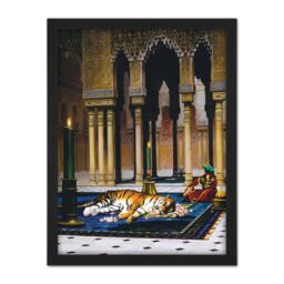 "Artery8 Wall Art Print Gerome Grief Of The Pasha Mourning Tiger Painting Large Framed Wall Décor Art in Light Oak - Size: W18"" x H24""" - thumbnail 1