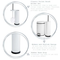 Harbour Housewares 3L Mismatched Bathroom Bin & Brush Set Slim Stainless Steel Toilet Set in White - thumbnail 3