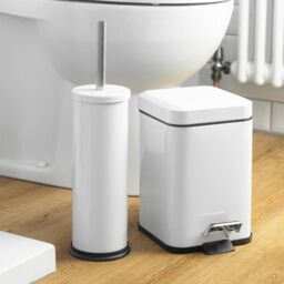 Harbour Housewares 3L Mismatched Bathroom Bin & Brush Set Slim Stainless Steel Toilet Set in White - thumbnail 6