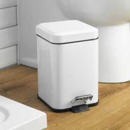 Harbour Housewares 3L Mismatched Bathroom Bin & Brush Set Slim Stainless Steel Toilet Set in White - thumbnail 7