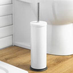 Harbour Housewares 3L Mismatched Bathroom Bin & Brush Set Slim Stainless Steel Toilet Set in White - thumbnail 8