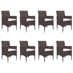 Berkfield Home 9 Piece Garden Dining Set Poly Rattan & Tempered Glass Brown - thumbnail 3