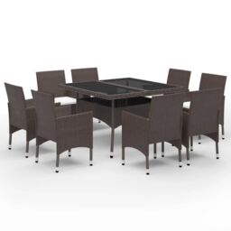 Berkfield Home 9 Piece Garden Dining Set Poly Rattan & Tempered Glass Brown - thumbnail 2