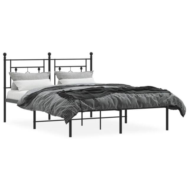 Berkfield Home Metal Bed Frame without Mattress with Headboard Black 140x200cm - Size: 140x200 cm - image 1