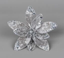Shatchi 20cm Silver Poinsettia Poinsettia Flower - Christmas Tree Decoration - thumbnail 1