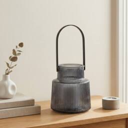 Garden Greatness Contemporary Grey Ribbed Glass Lantern - Size: 1 Pack