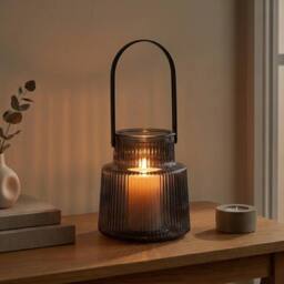 Garden Greatness Contemporary Grey Ribbed Glass Lantern - Size: 1 Pack - thumbnail 2