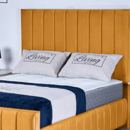 UK Bed Furniture Milano Slatted Base Upholstered Bed with 48 Inch Headboard in Mustard - Size: Single - thumbnail 2