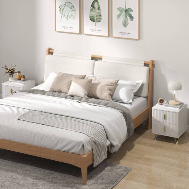 HOMCOM Modern Nightstand, Set of 2 Fluted Bedside Table for Bedroom, White - image 1