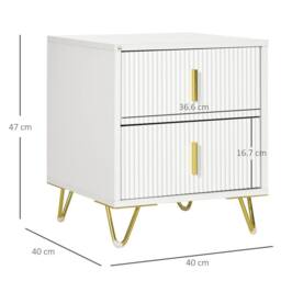 HOMCOM Modern Nightstand, Set of 2 Fluted Bedside Table for Bedroom, White - thumbnail 3