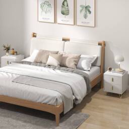 HOMCOM Modern Nightstand, Set of 2 Fluted Bedside Table for Bedroom, White - thumbnail 1