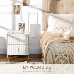 HOMCOM Modern Nightstand, Set of 2 Fluted Bedside Table for Bedroom, White - thumbnail 4