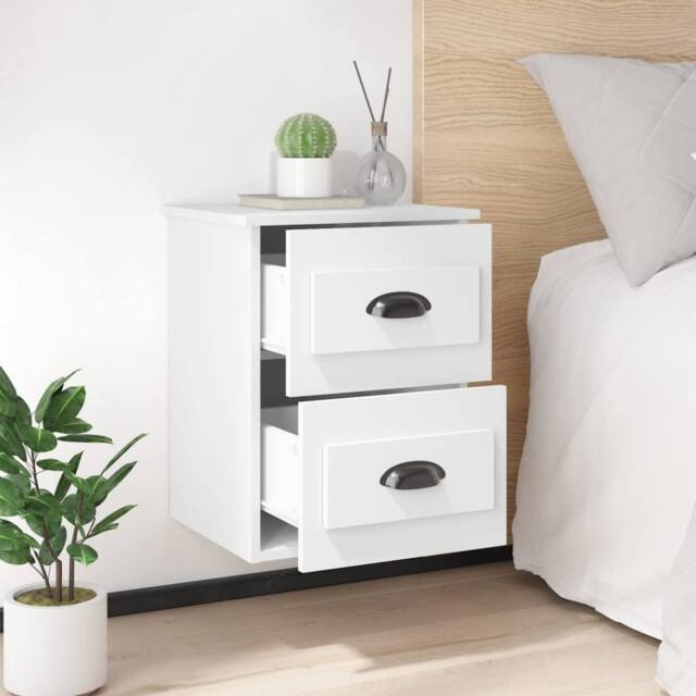 Berkfield Home Elegant Wall-mounted Bedside Cabinet White 41.5x36x53cm - Size: 41.5x36x53 cm - image 1