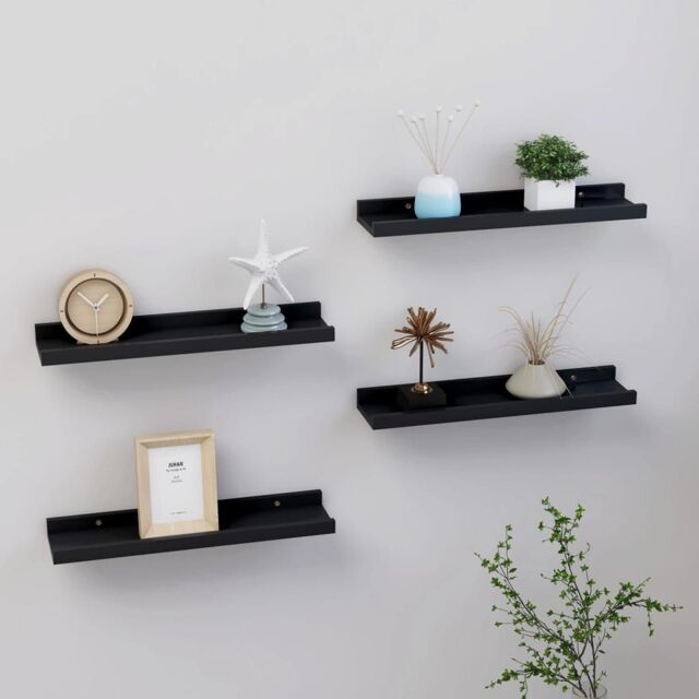 Berkfield Home Wall Shelves 4 pcs Black 40x9x3 cm - Size: 40 x 9 x 3 cm - image 1