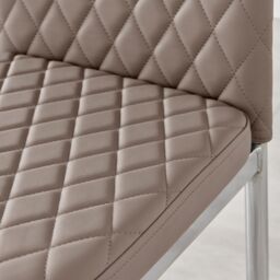 FurnitureboxUK Set of 6 Milan High Back Soft Touch Diamond Pattern Faux Leather Dining Chairs With Silver Chrome Metal Legs in Beige - thumbnail 7