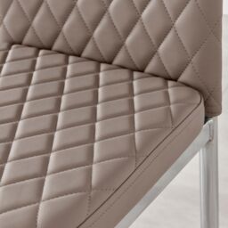 FurnitureboxUK Set of 6 Milan High Back Soft Touch Diamond Pattern Faux Leather Dining Chairs With Silver Chrome Metal Legs in Beige - thumbnail 4