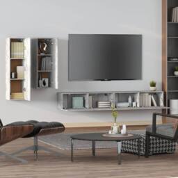 Berkfield Home 4 Piece TV Cabinet Set Concrete Grey Engineered Wood - thumbnail 3