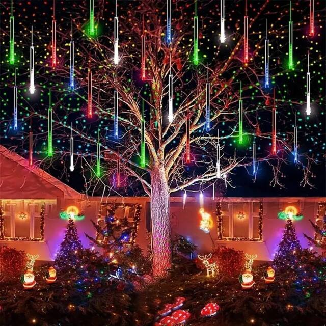 EONLION Multicoloured LED Solar Lights Meteor Shower Rain in White - Size: 100 cm - image 1