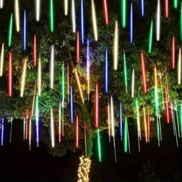 EONLION Multicoloured LED Solar Lights Meteor Shower Rain in White - Size: 100 cm - thumbnail 4