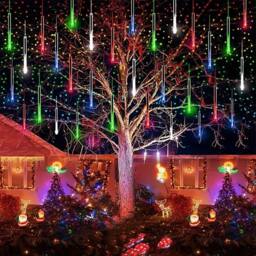 EONLION Multicoloured LED Solar Lights Meteor Shower Rain in White - Size: 100 cm
