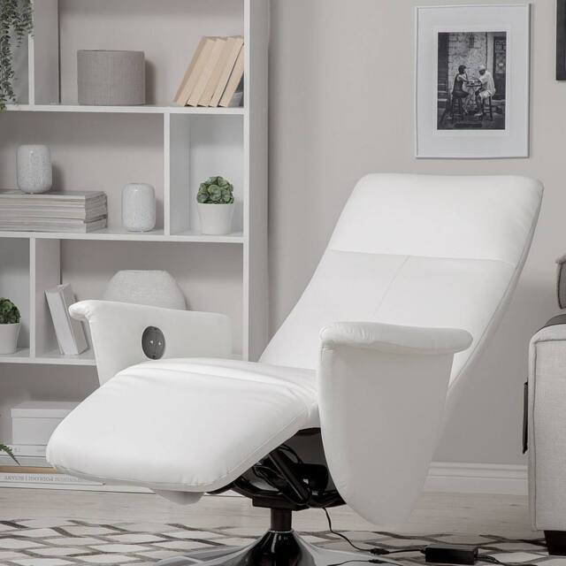 Wyld and Coco Reclining Armchair white faux leather with pull-out ottoman - image 1