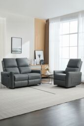 More4Homes Madrid 1+2 Seater Manual Air Leather Recliner Sofa Set in Grey - thumbnail 1