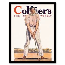 Artery8 Vintage Magazine Cover Golfer Framed Wall Art Print Edward Penfield in White - Size: A4 - thumbnail 1