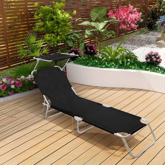 Alivio 5-Level Folding Recliner Lounge Chair with Adjustable Backrest Sunshade Bed (Light Grey) in Black - image 1