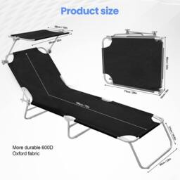 Alivio 5-Level Folding Recliner Lounge Chair with Adjustable Backrest Sunshade Bed (Light Grey) in Black - thumbnail 6